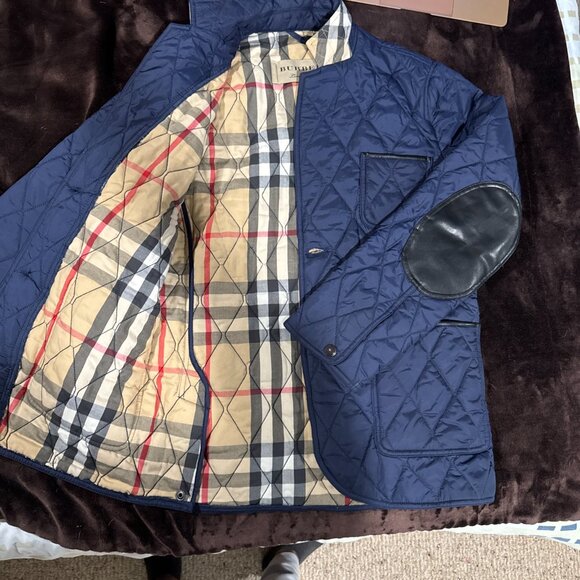 Men’s Burberry Jacket Medium Blue Quilted Nova Check Coat Elbow Patches - Picture 4 of 14
